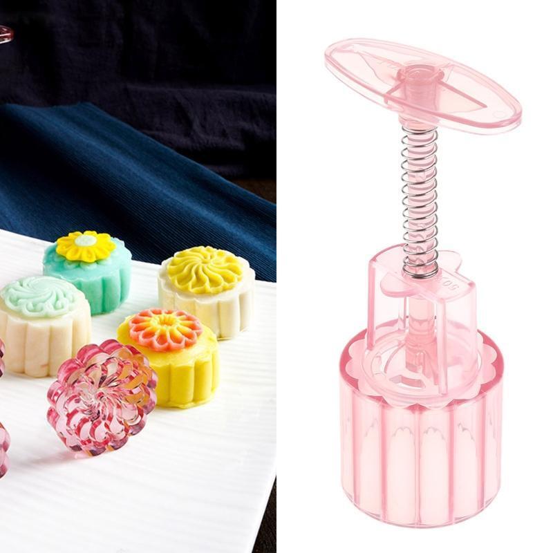 50g Snowy Moon Cake Mold 4 Stamps Barrel Mooncake Hand Pressure Biscuits Pastry