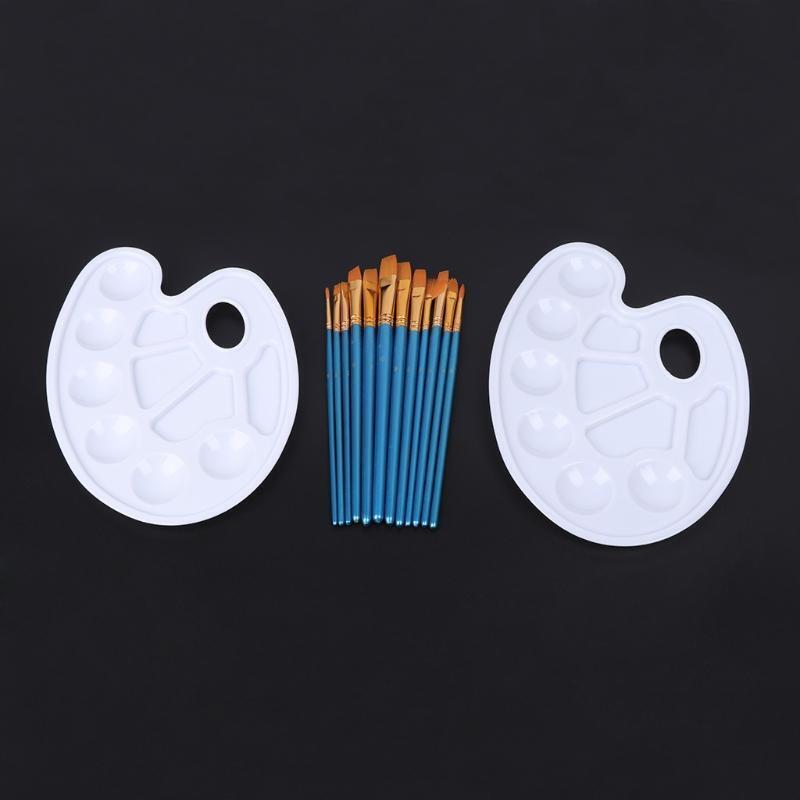 14Pcs Acrylic Artist Paint Brush Oil Watercolor Painting Nylon Hair Palettes Set