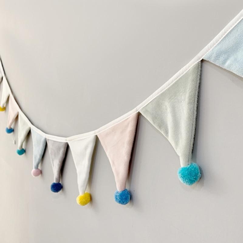 243cm Pennant Flannel Bunting Banner Hanging Flags String with Plush Balls Decor