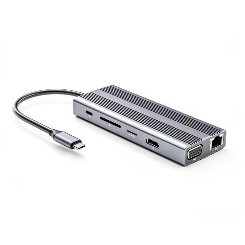 12-Port Portable 3.0 USB C Hub Support 4K 30Hz Video Transmission for Mobile HDD
