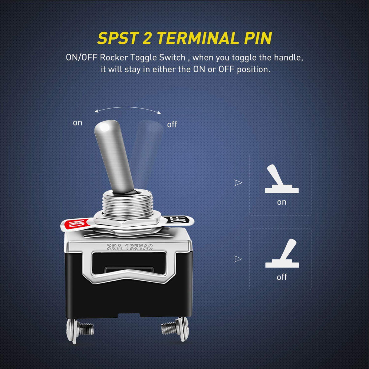 2 Terminals ON OFF Power SPST Rocker Toggle Switch for Car RV Marine Boat