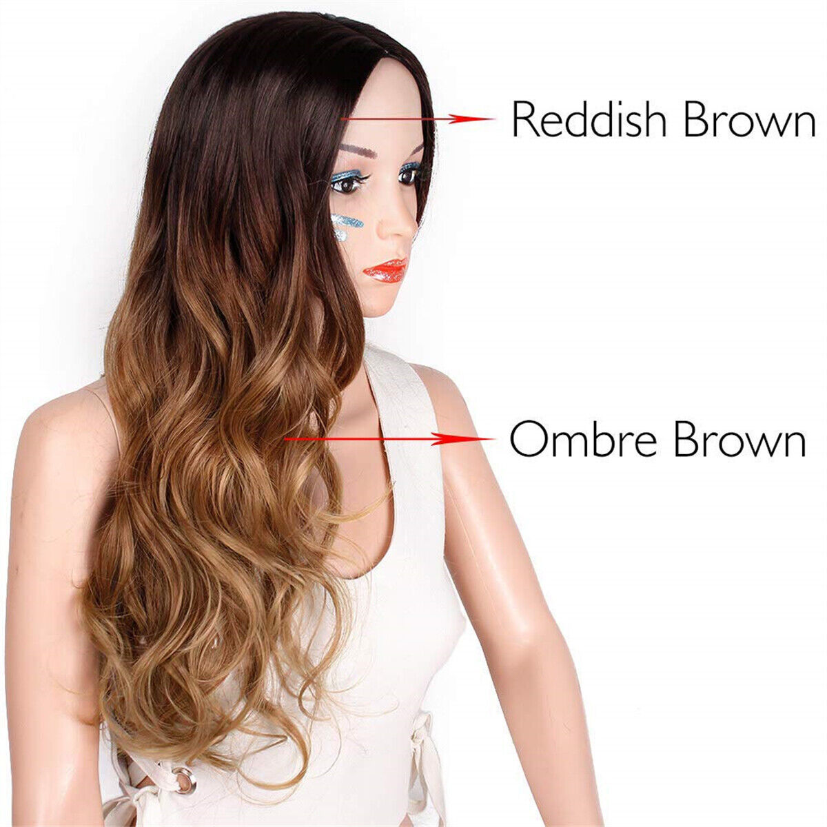 Hair Ombre Brown Middle Part Women Curly Synthetic Party Blonde Wig Wave Long