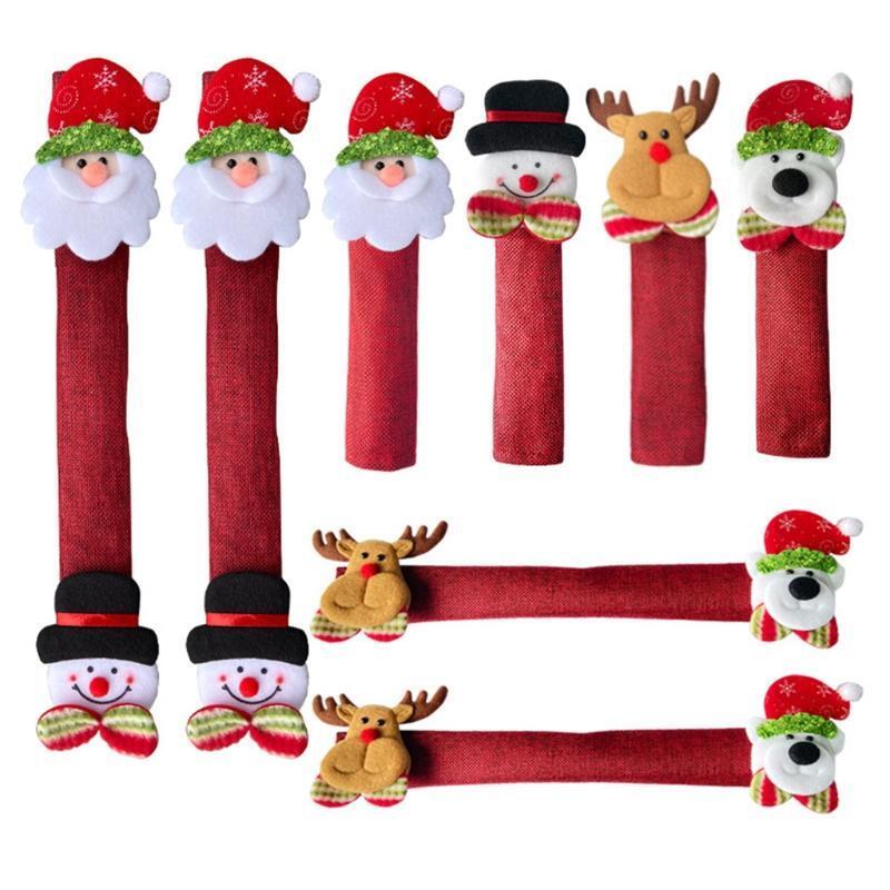 8pcs Christmas Refrigerator Door Handle Cover Cartoon Santa Deer Bear Decoration