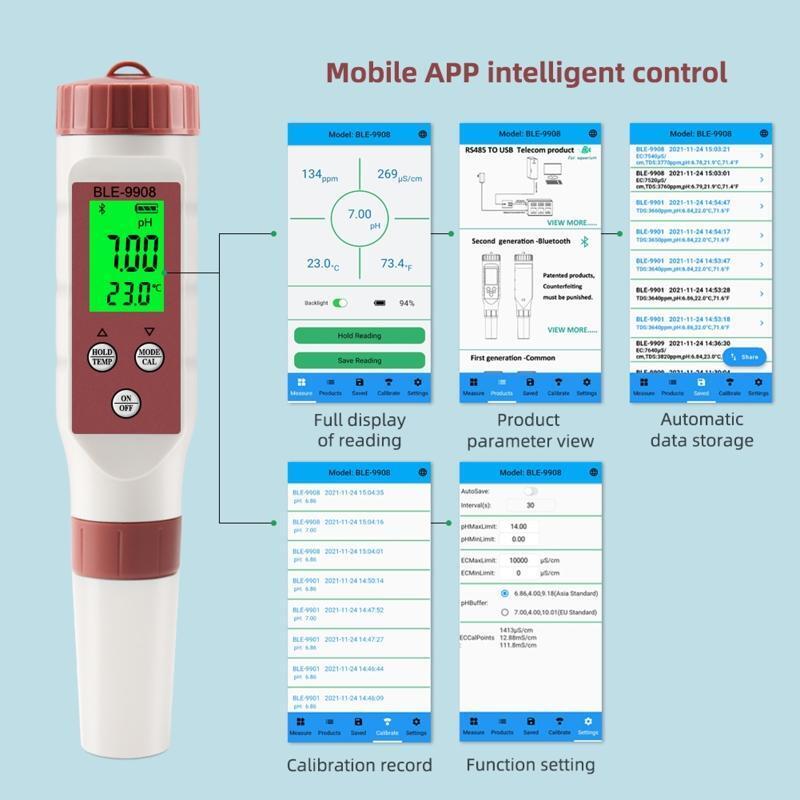 4 in 1 TDS/EC/PH/Temperature Tester Water Quality Monitor for Pools Hydroponics