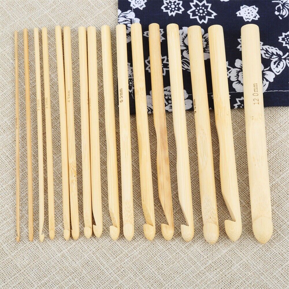 16 Sizes/Set Bamboo Crochet Hooks Practical Knitting Yarn Sewing Needles 2-12mm
