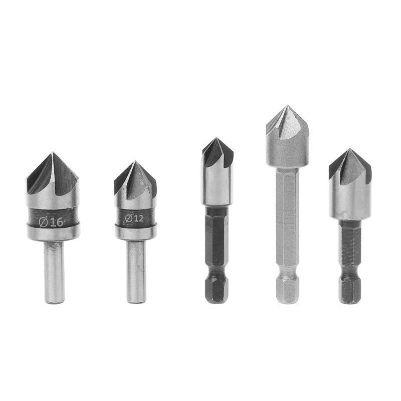 5Pcs 82 Degree Chamfer Angle HSS 5 Flute Countersink Drill Bit Set Tools