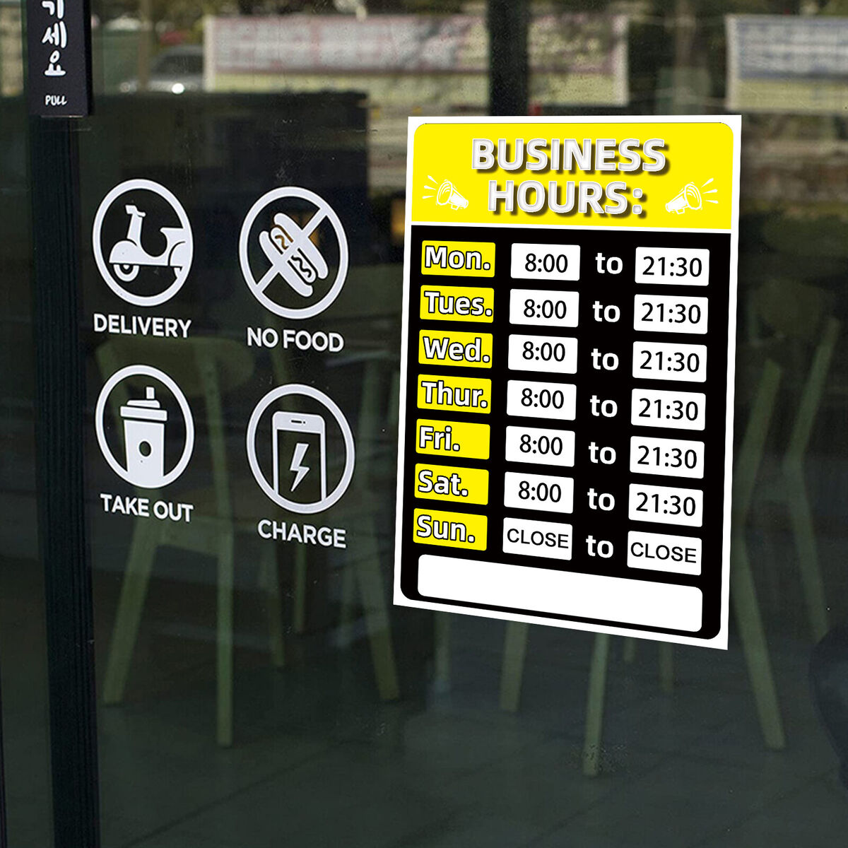 Business Hours Sign Hours of Operation Signs for Window / Door (Yellow)