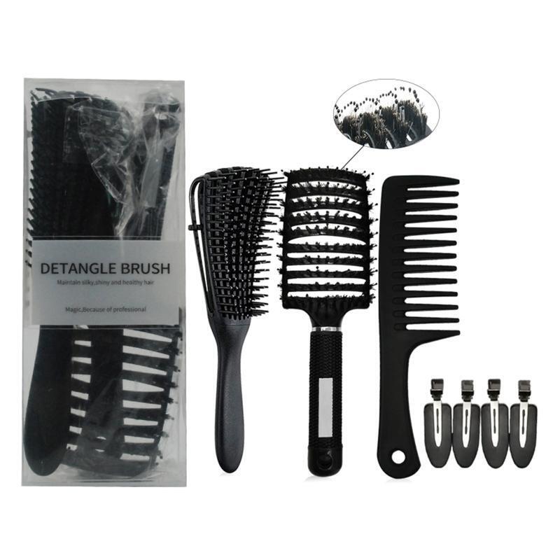 Anti-Static Comb with 4pcs Hair Clips Set Detangling Hair Brush Scalp Massage