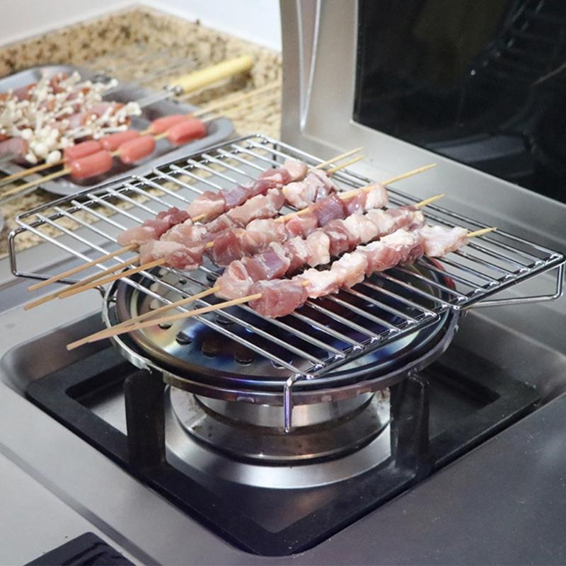Portable Mini Grill BBQ Rack Household Stainless Steel Barbecue Gas Stove Shelf