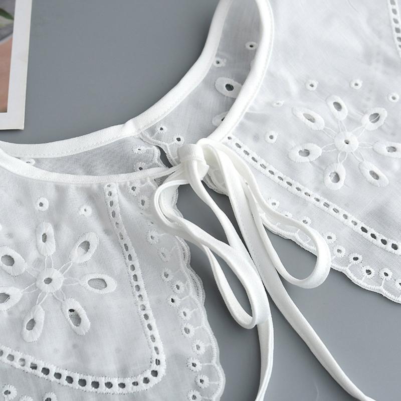Women Hollow Dots Wavy Trim Detachable Collar Shawl Embroidery Breathable Scarf