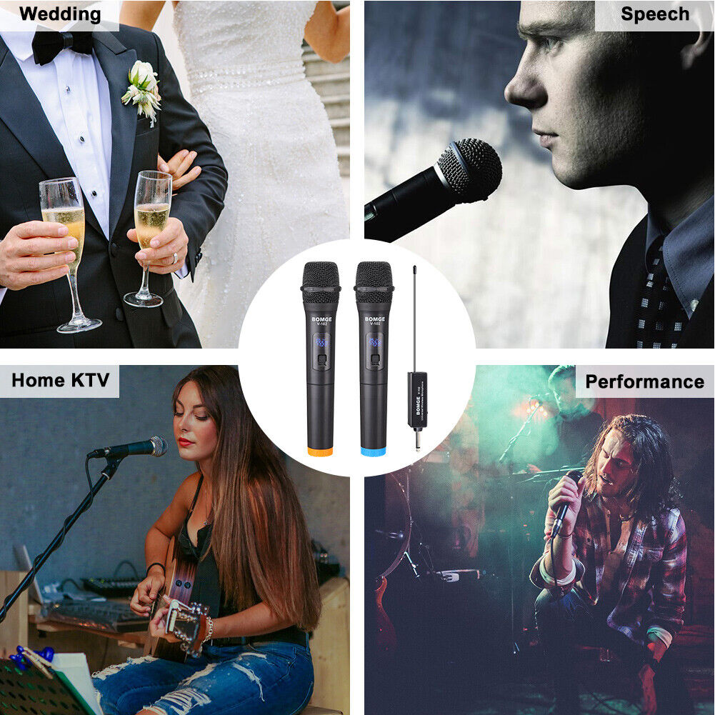 V-102 2pcs Wireless Microphone KTV Player Singing Speech Mic with Receiver
