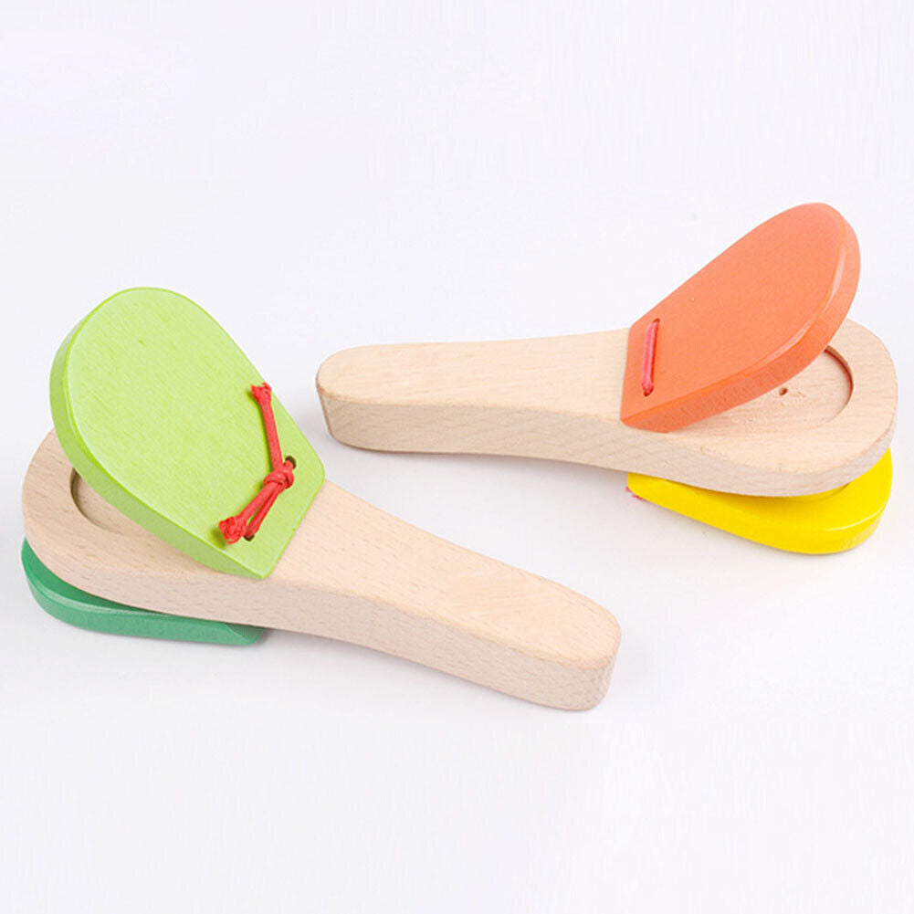 Baby Wooden Clapper Percussion Infant Handle Clapping Castanet Random Color