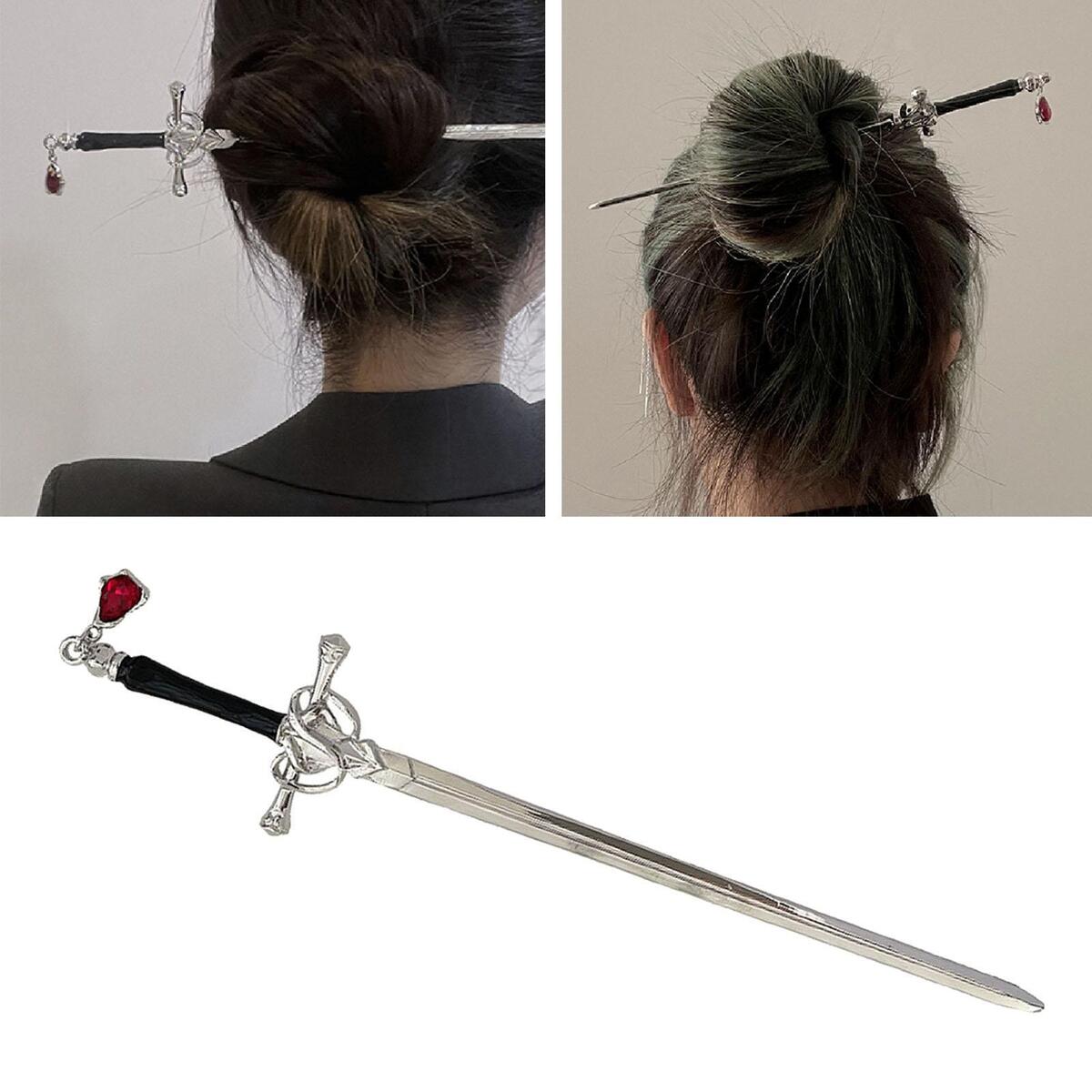 2x Chinese Style Women Hair Sticks Barrettes Headdress with Pendant