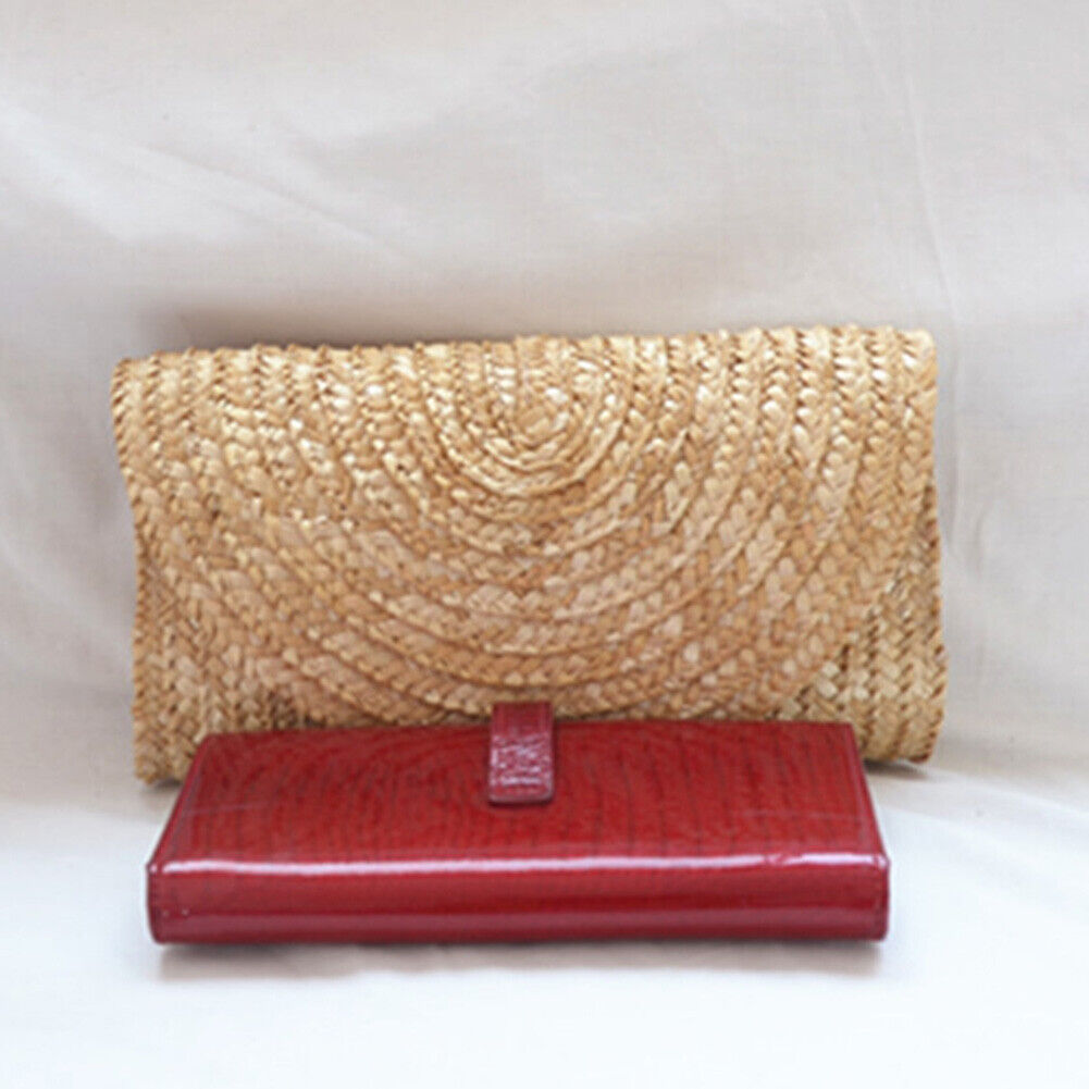 Women Wheat Straw Woven Clutch Bag Handmade Beach Travel Envelope Handbags