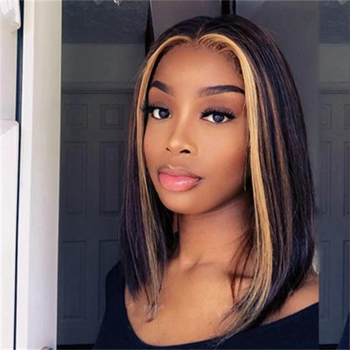 Women Bob Wigs Short Straight T Lace Front Wigs Middle Part Wig Heat Resistant