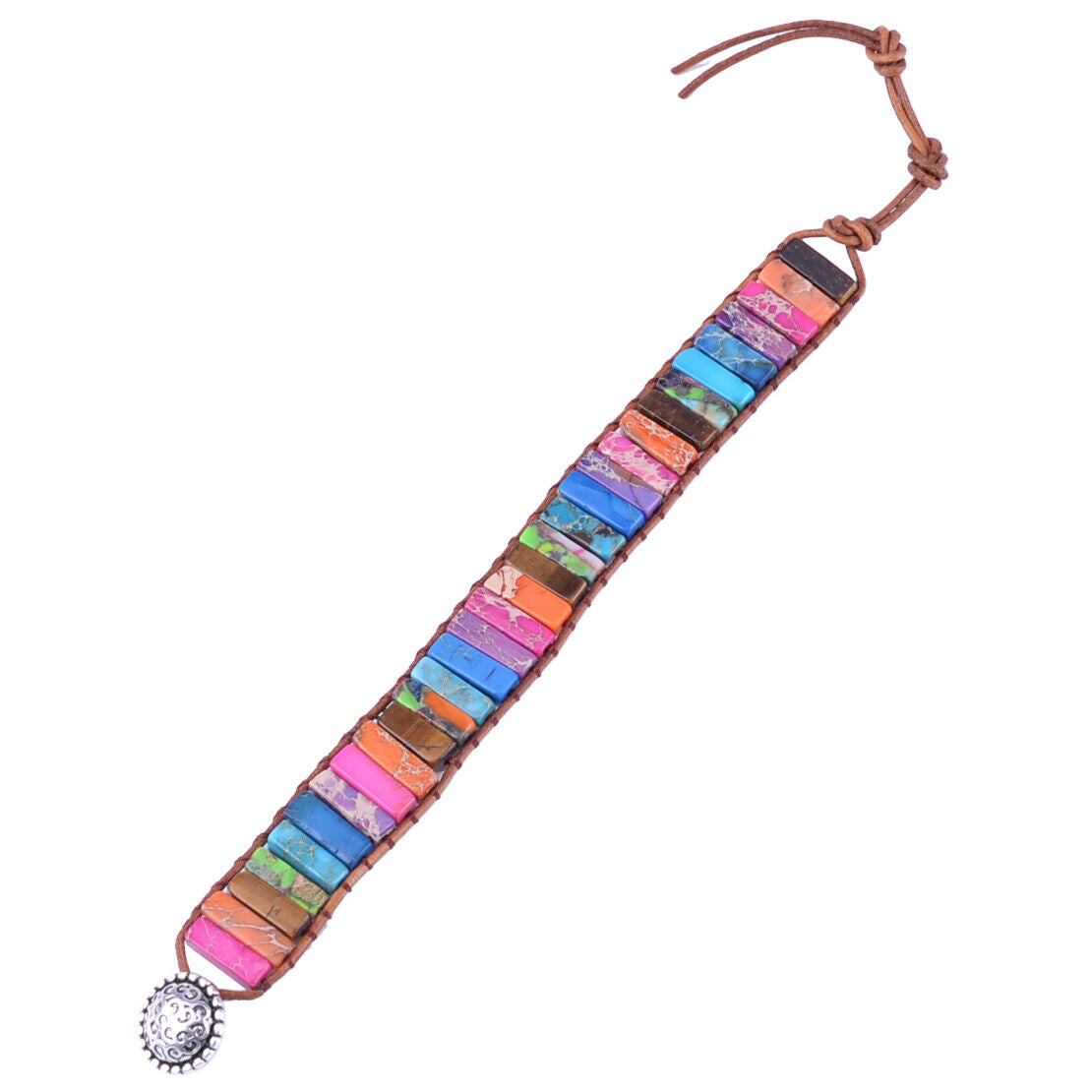 Gypsy Style Handmade Leather Wrap Colorful Natural Stone Tube Beads Bracelet ld