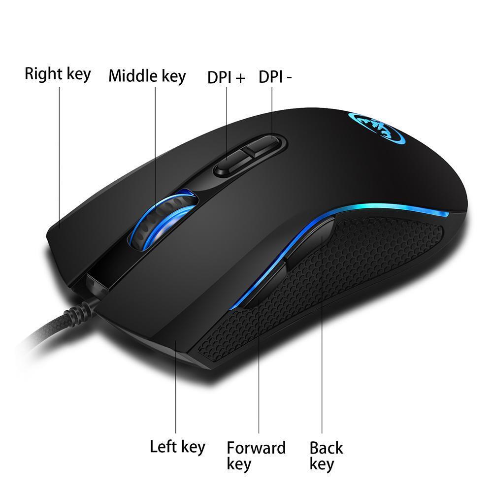 HXSJ A869 USB Wired Colorful Gaming Mouse 3200DPI 7Keys Optical Mice (Black
