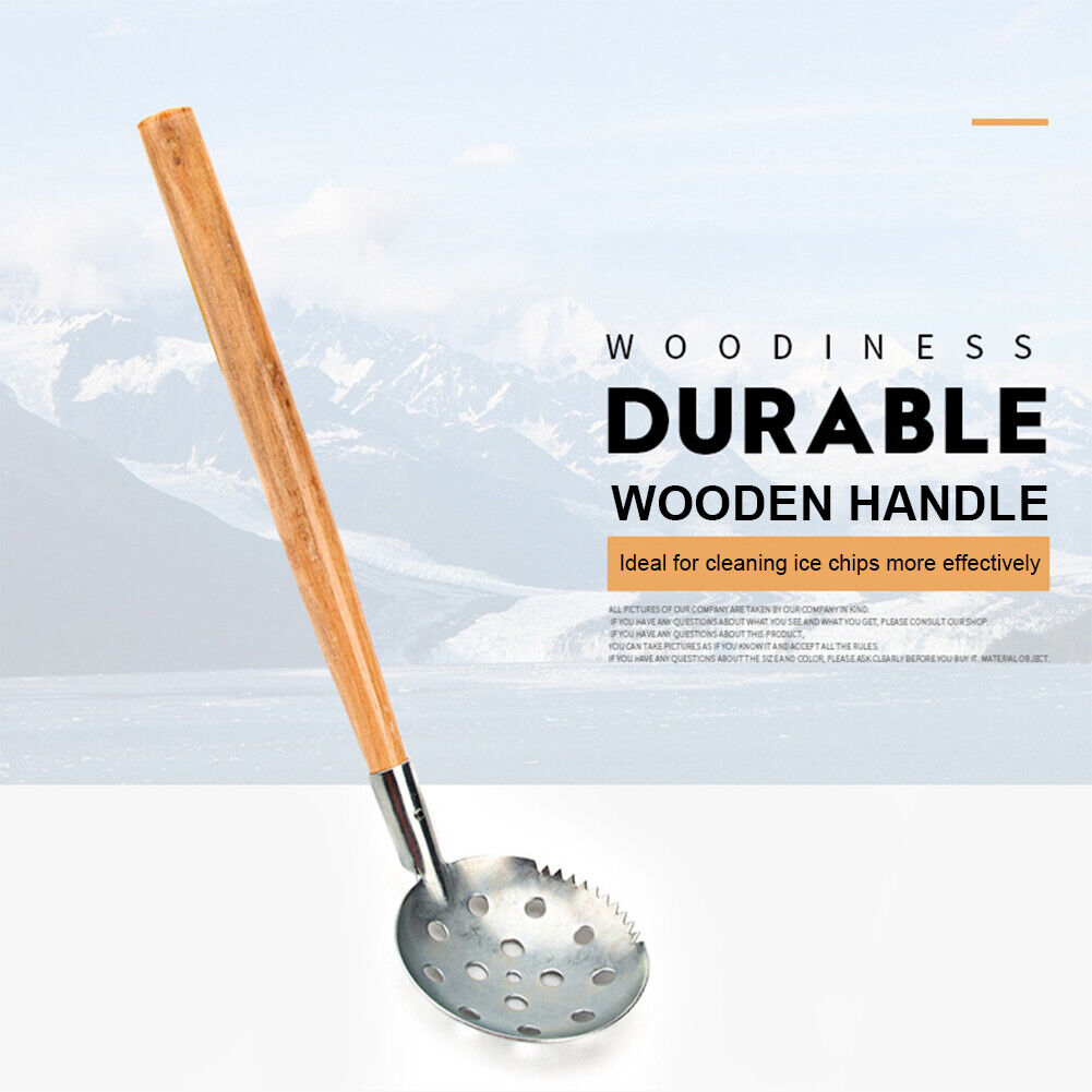 Ice Fishing Scoop Wood Handle Fishnet Strainer Slush Skimmer Fishing Tackle