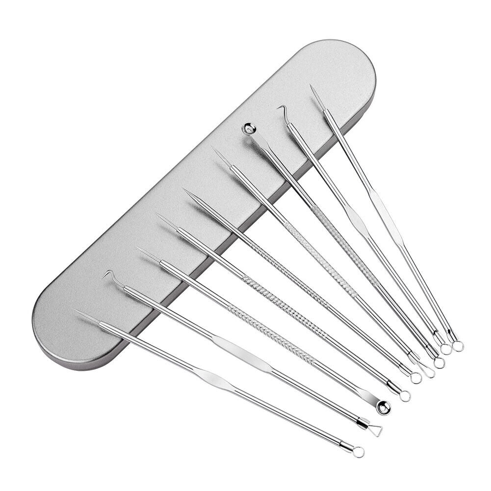 9pcs Stainless Steel Blackhead Comedones Acne Blemish Extractor Remover
