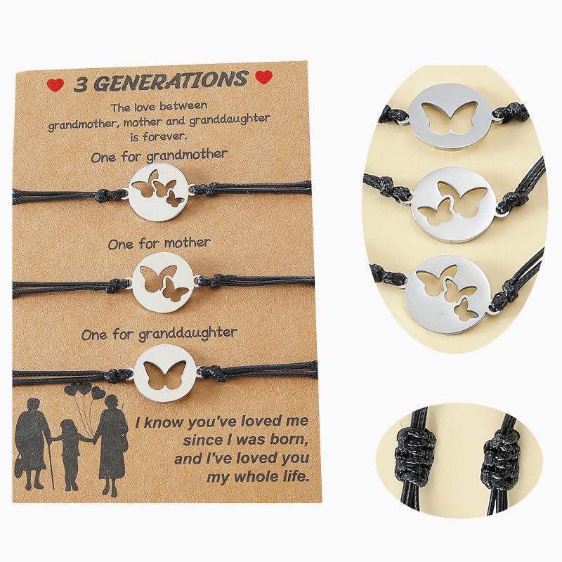 Three-Generation Matching Hand-woven Bracelets for Mother's Day Mom Daughter