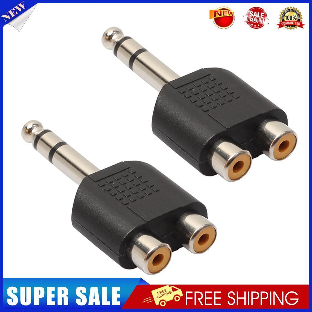 2Pcs 6.35mm 1/4" Stereo Plug to 2 RCA Female Jacks Splitter Audio Converter