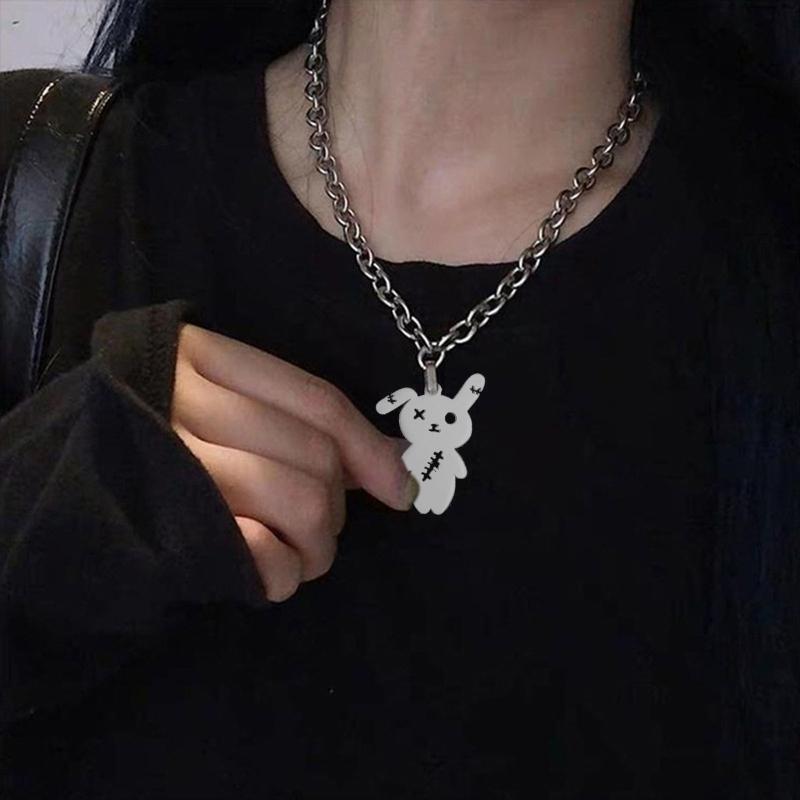 Gothic Hollow Out Rabbit Pendant Necklace Bunny Punk Choker Hiphop Neck Jewelry