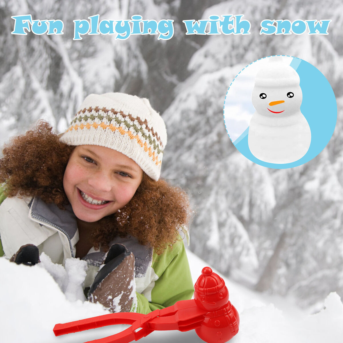Snowball Maker Tool Snowman Shape DIY Snow Ball Tongs with Handle (Red)
