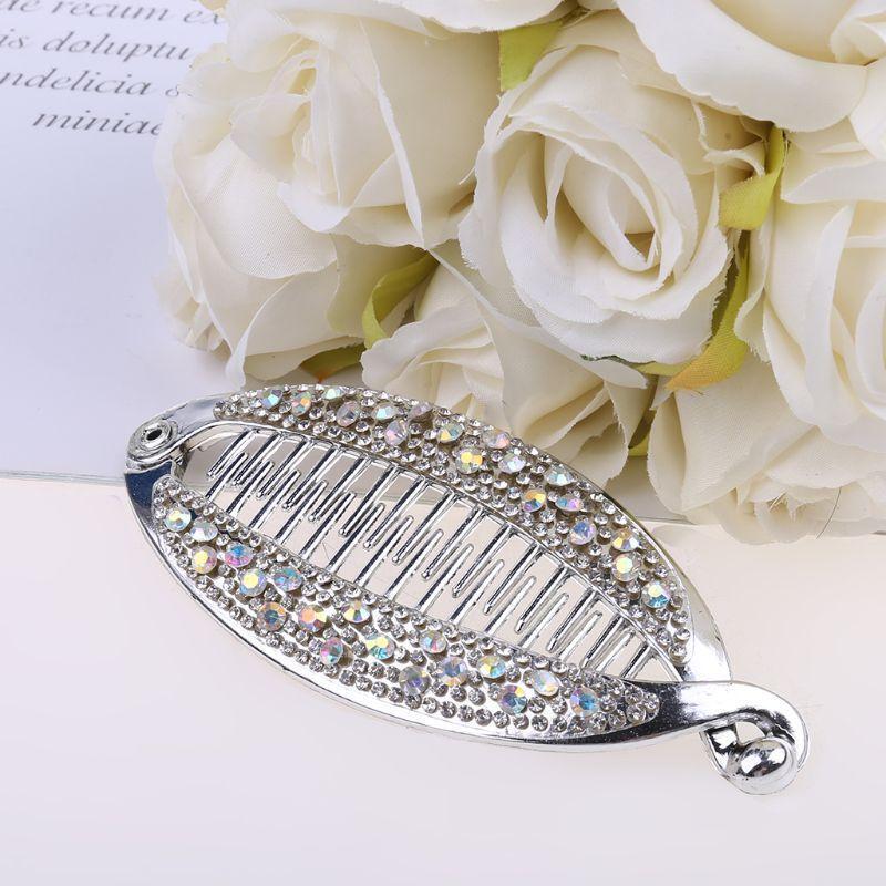 2Pcs Shiny Crystal Hair Claw Banana Clip Fish Shape Barrettes Hairpins For Women