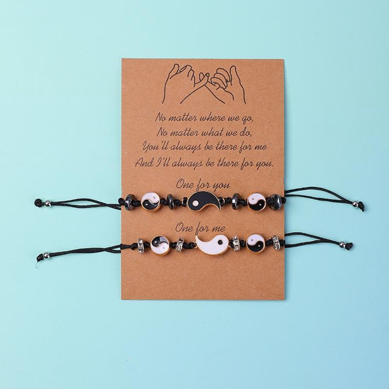 2Pieces Yin Yang Tai Chi Bracelet Adjustable Cord for Couples Friendship Lover