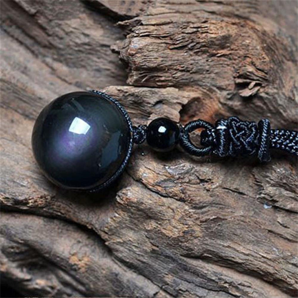 Fashion Men Black Lucky Amulet Necklace Obsidian Pendant Round Ball