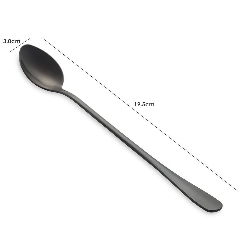 Stainless Steel Long Handle Ice Spoon Coffee Tea Spoons Tableware (Black)