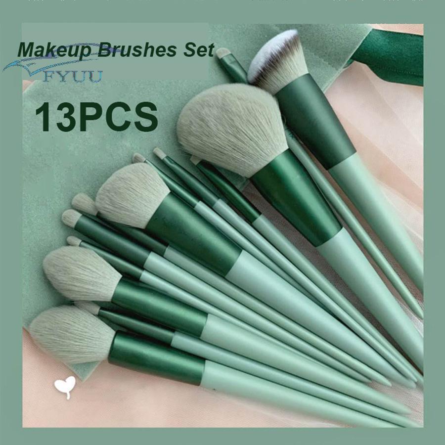 13 x Green Makeup Brushes Kit Eye/Shadow/Foundation/Blush Blending Cosmetic Tool