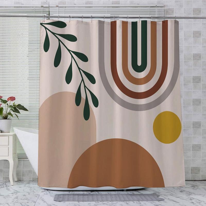 Boho Mid Century Shower Curtain Abstract Painting Pattern Polyester Bath Supply