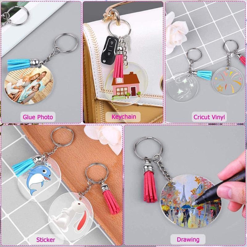 50 Pieces Keychain Blank Acrylic Transparent Circle Round Acrylic Clear Keychain