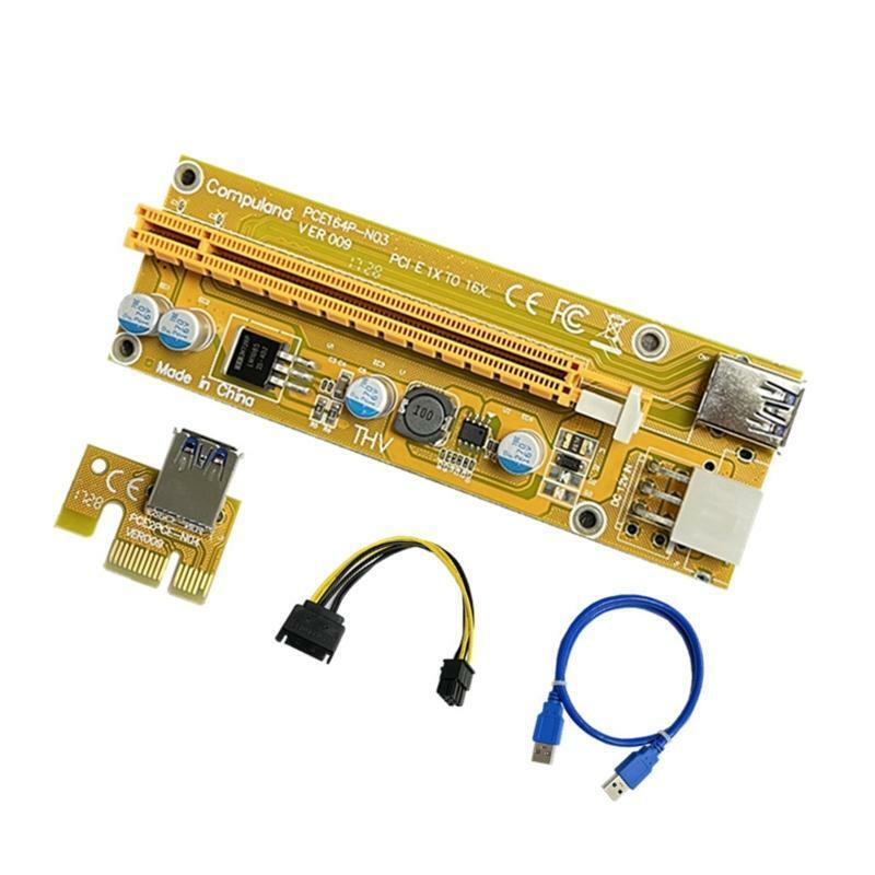 PCI-E Riser Card 009S Yellowboard PCIE Expansion PCI-E 1X to16X 6Pin Sata Power
