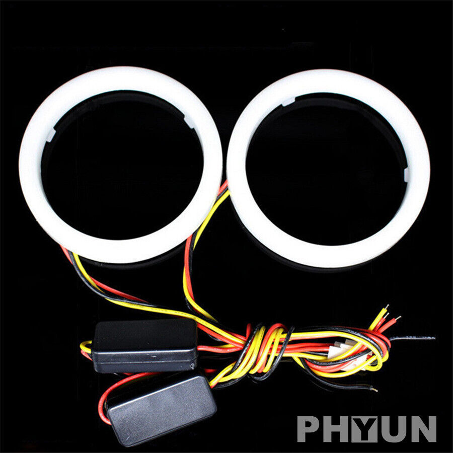2pcs 12V Car DRL White Yellow Ring Angel Eyes Daytime Running Turn Signal Light