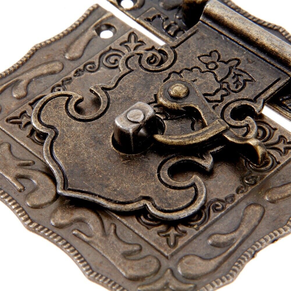 Rectangle Carved Flower Box Latch Hasp Buckle Toggle Clasp Hook & Hinge Hardware