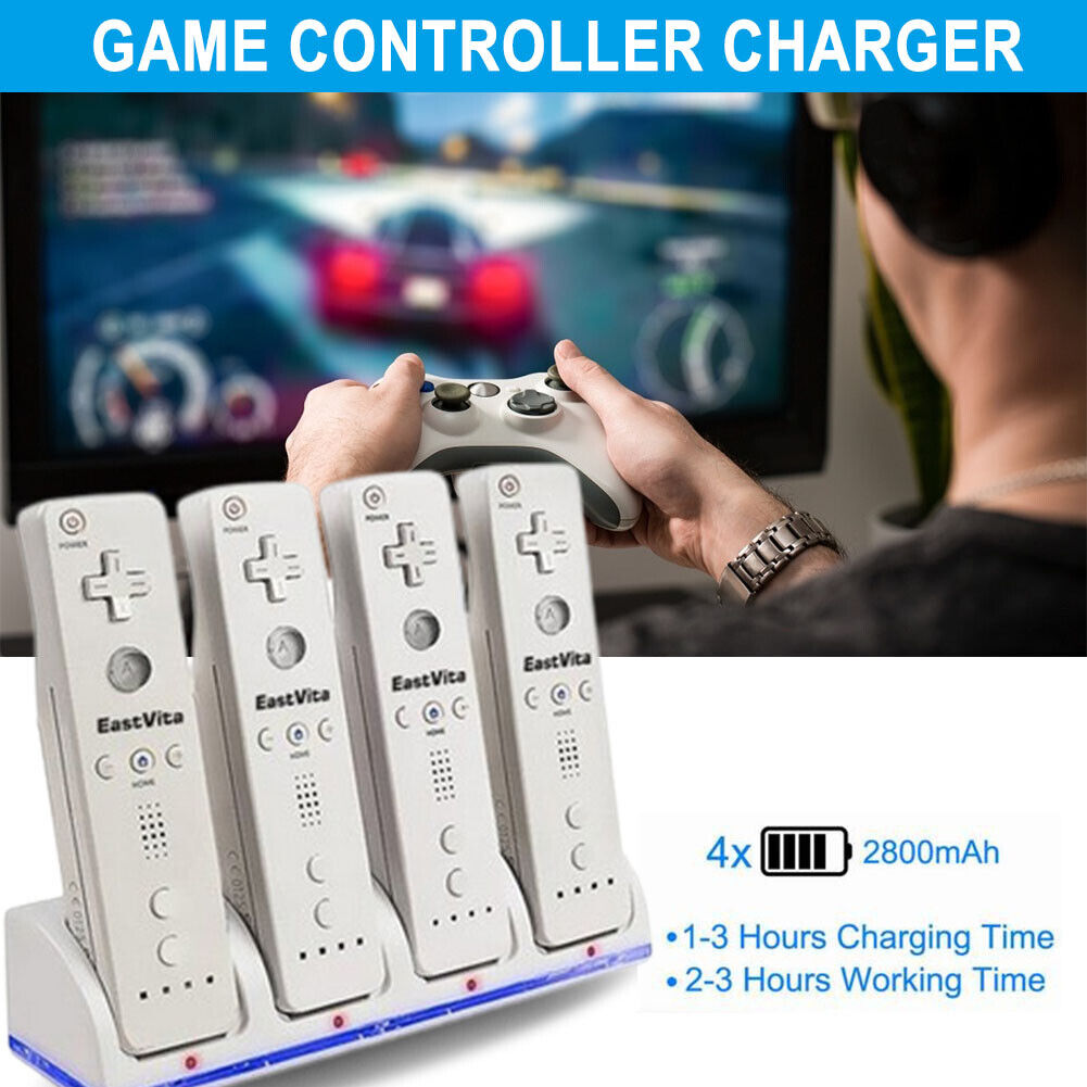 4 Port Charger Stand Dock Station for WII Game Console (White No Battery)