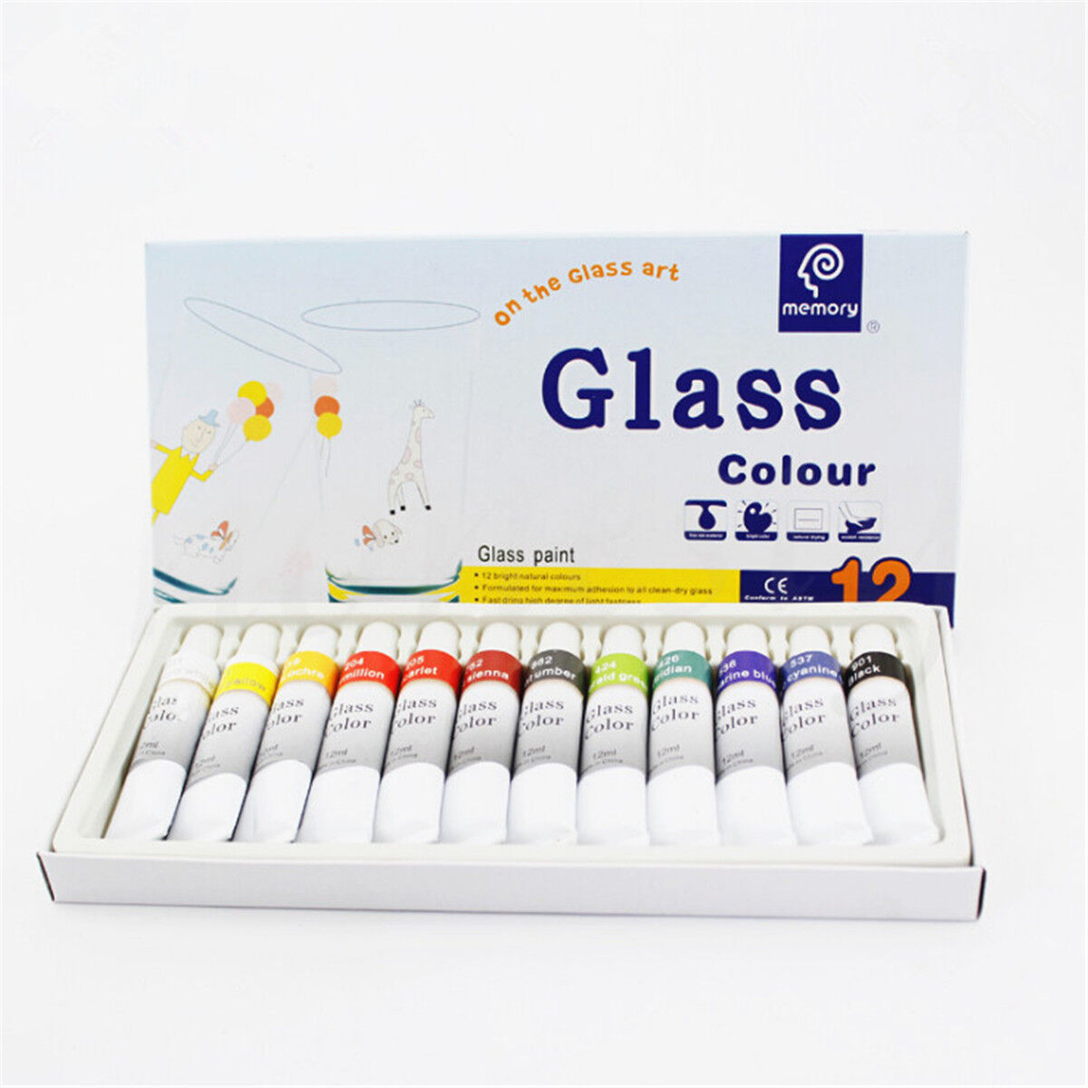 12 Color 12mL Waterproof Non Toxic Glass Paint Tube Set Stain Glass Painting Kit