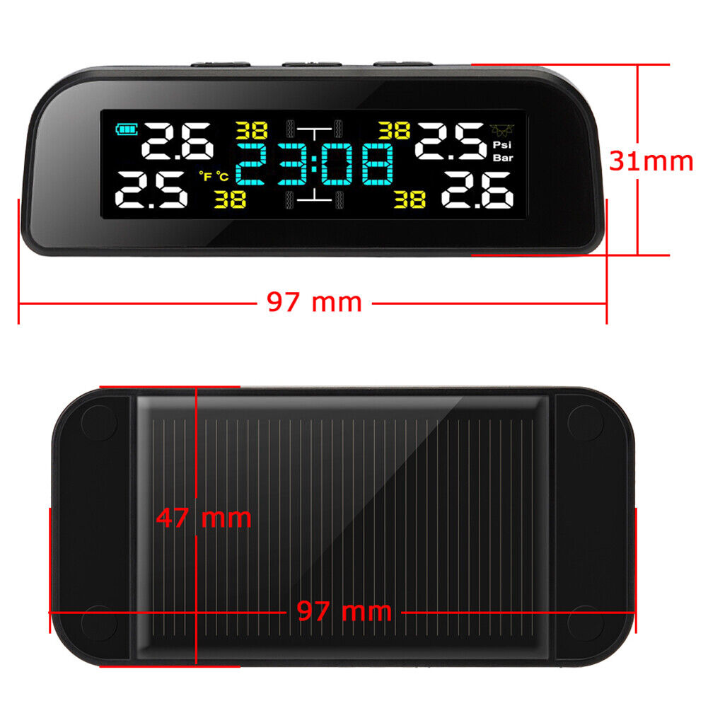 TY17 Car TPMS Solar Auto Tire Pressure Temp Monitoring System with Clock