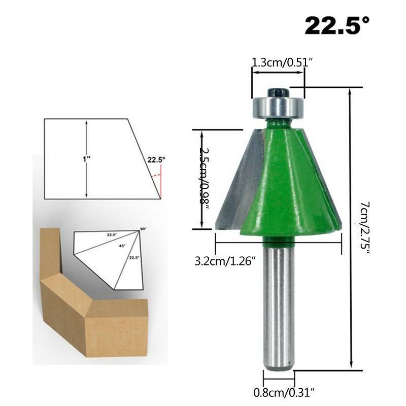 5 Pcs 8mm Shank Milling Cutter Portable Chamfer Router Bits 11.25 15 22.5 30 45°