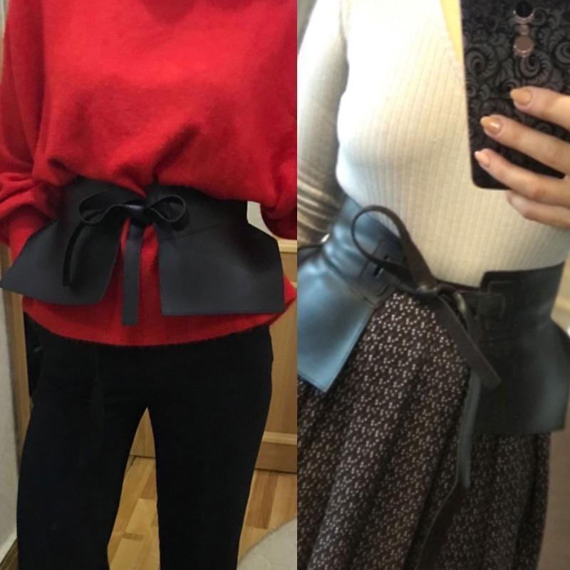 Women Dress Belt Fashion Chic Pu Leather Pleated Skirt Peplum Cinch Belt