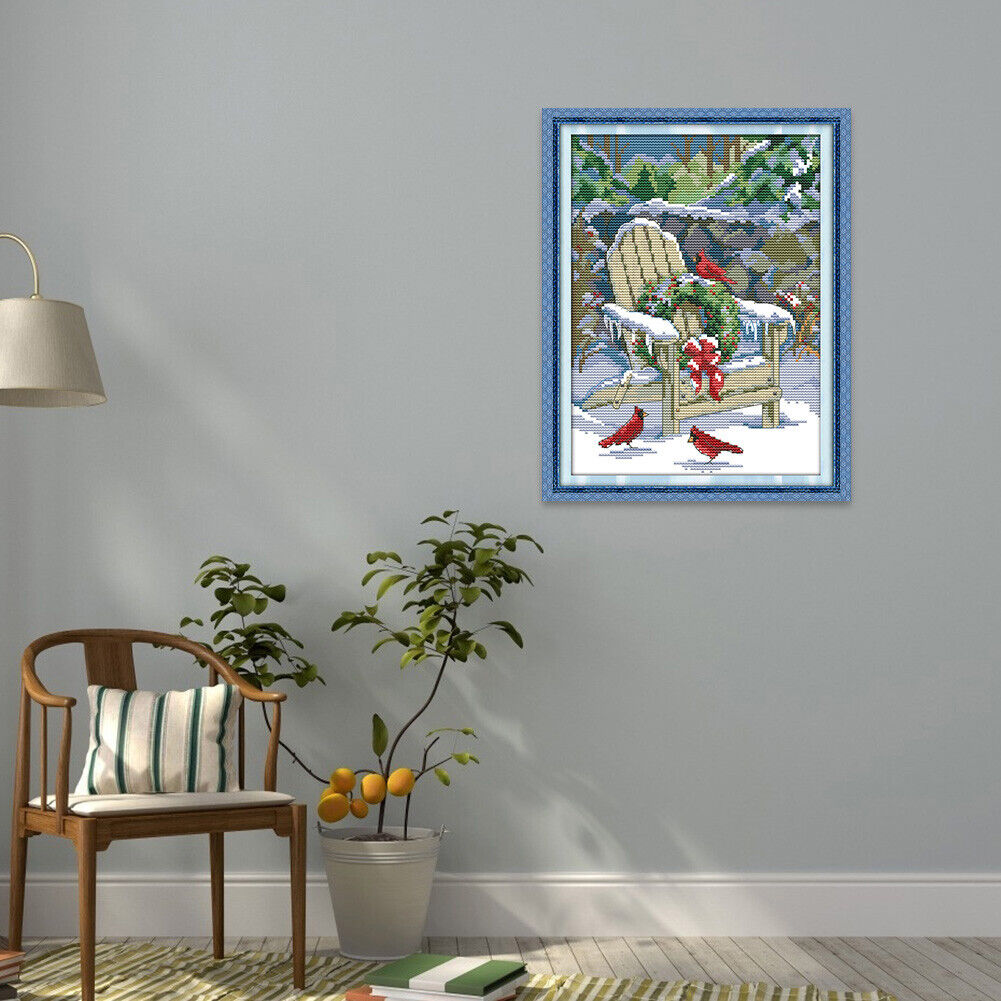 Christmas Snow View Cross Stitch 14CT Stamped Canvas Needlework Kit (F423)