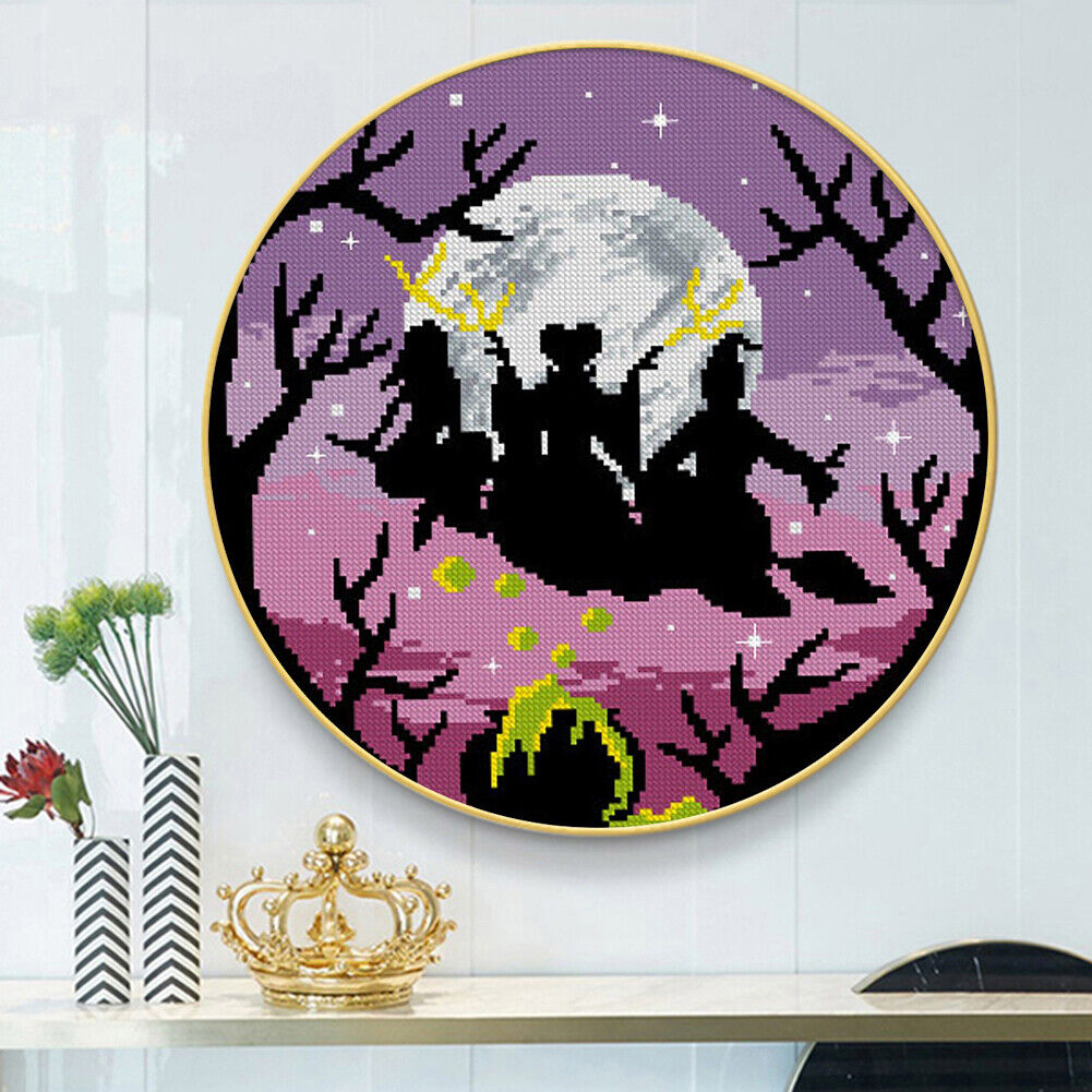 Partial Cross Stitch Witch Moon DIY Embroidery Cotton Thread Home Pictures