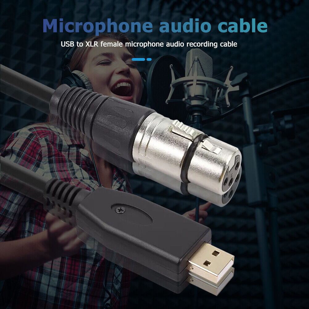 USB Microphone Cable USB Male to 3-Pin XLR Female Audio Cable Adapter (2m)