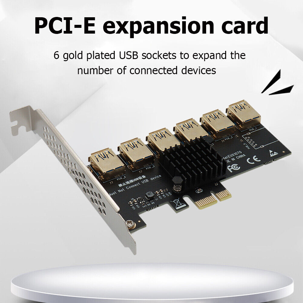 PCI-E Riser Card 1 to 6 USB 3.0 Multiplier Hub BTC Mining Expansion Card