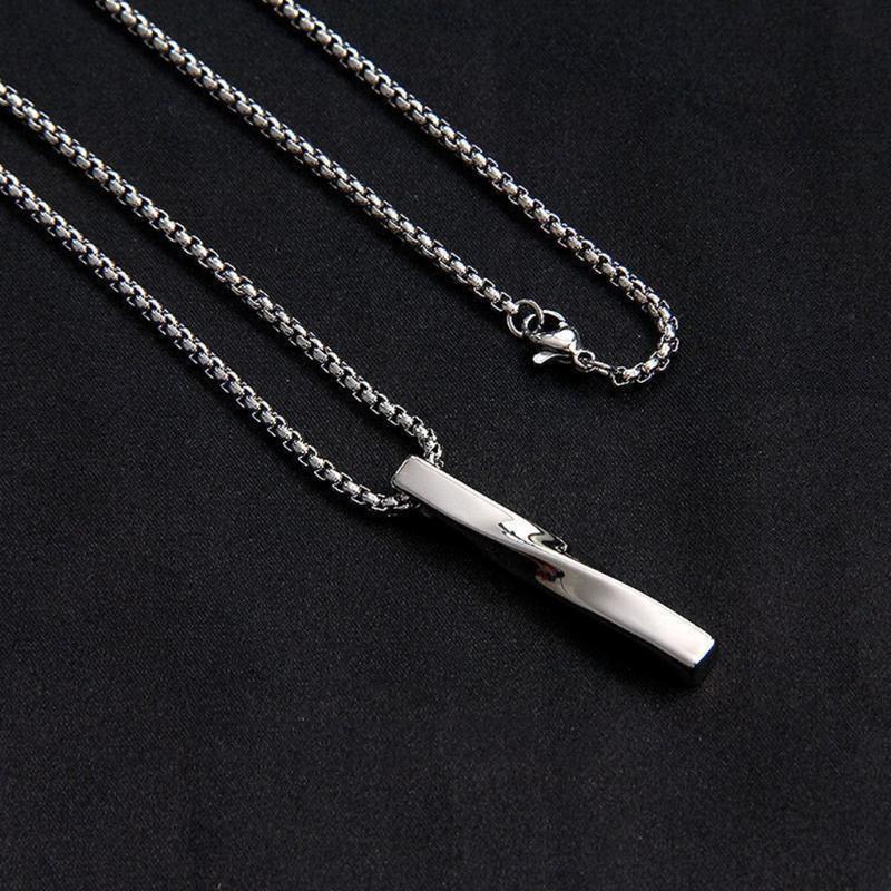 Spiral Long Rectangular Pendant Necklace Stainless Steel Vertical Bar Necklace
