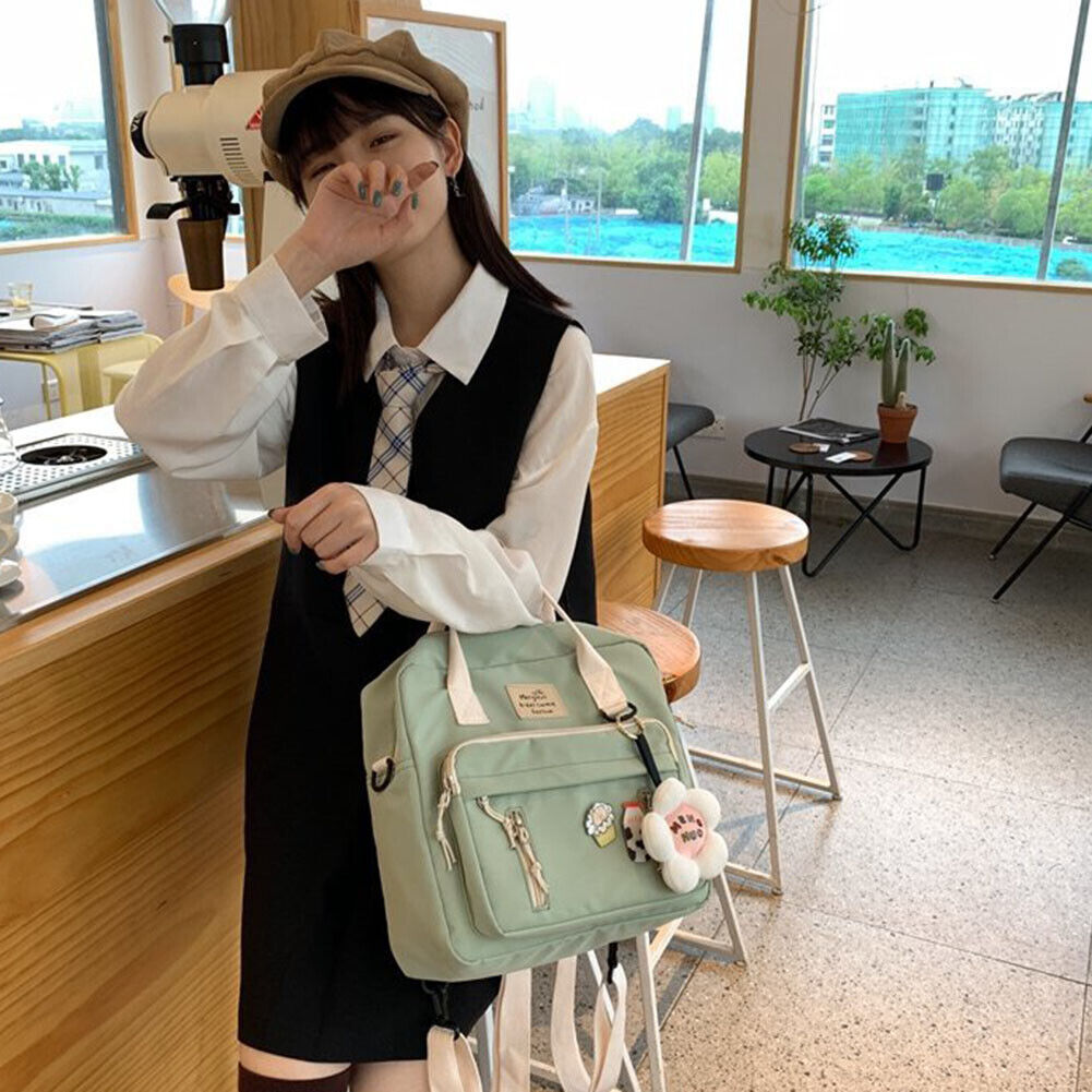 Women Hit Color Messenger Bag Preppy Style School Large Backpack (Green)