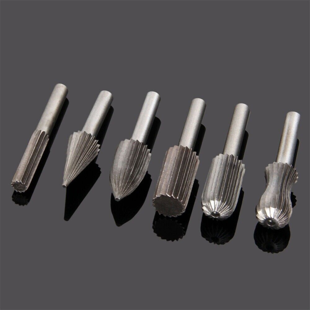 Durable 6Pcs High Speed Steel Rotary Burrs Drill Bit Set Tool Diameter 6mm Shank