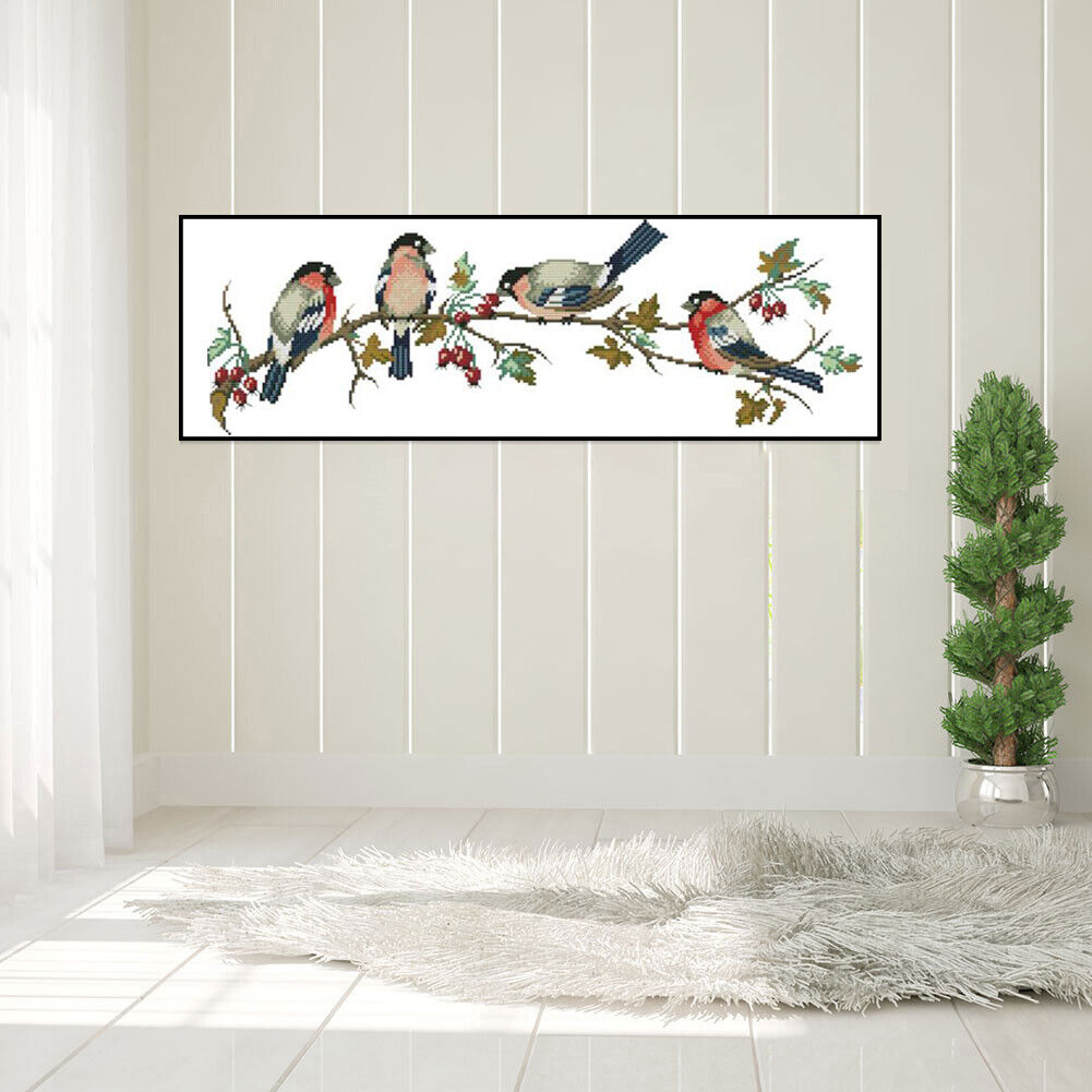 11CT Full Cross Stitch Bullfinch Stamped DIY Animal Printed Wall Art Crafts